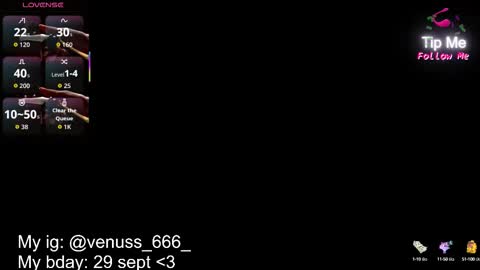 Snapshot of venussx_x chatting on September 12, 7:54 pm Venus MY BDAY 29 SEPT online show from September 12, 7:54 pm